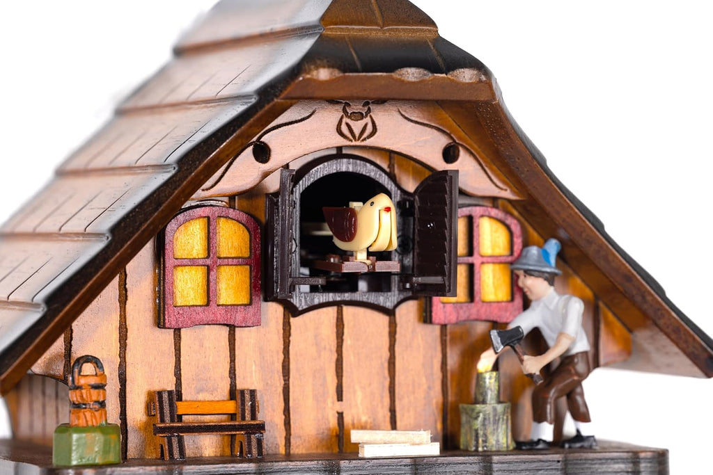 Cuckoo Clock, Black Forest Style Wooden Pendulum Quartz Wall Clock, Volume Control, Night Silent, Gift Package, Professional Service