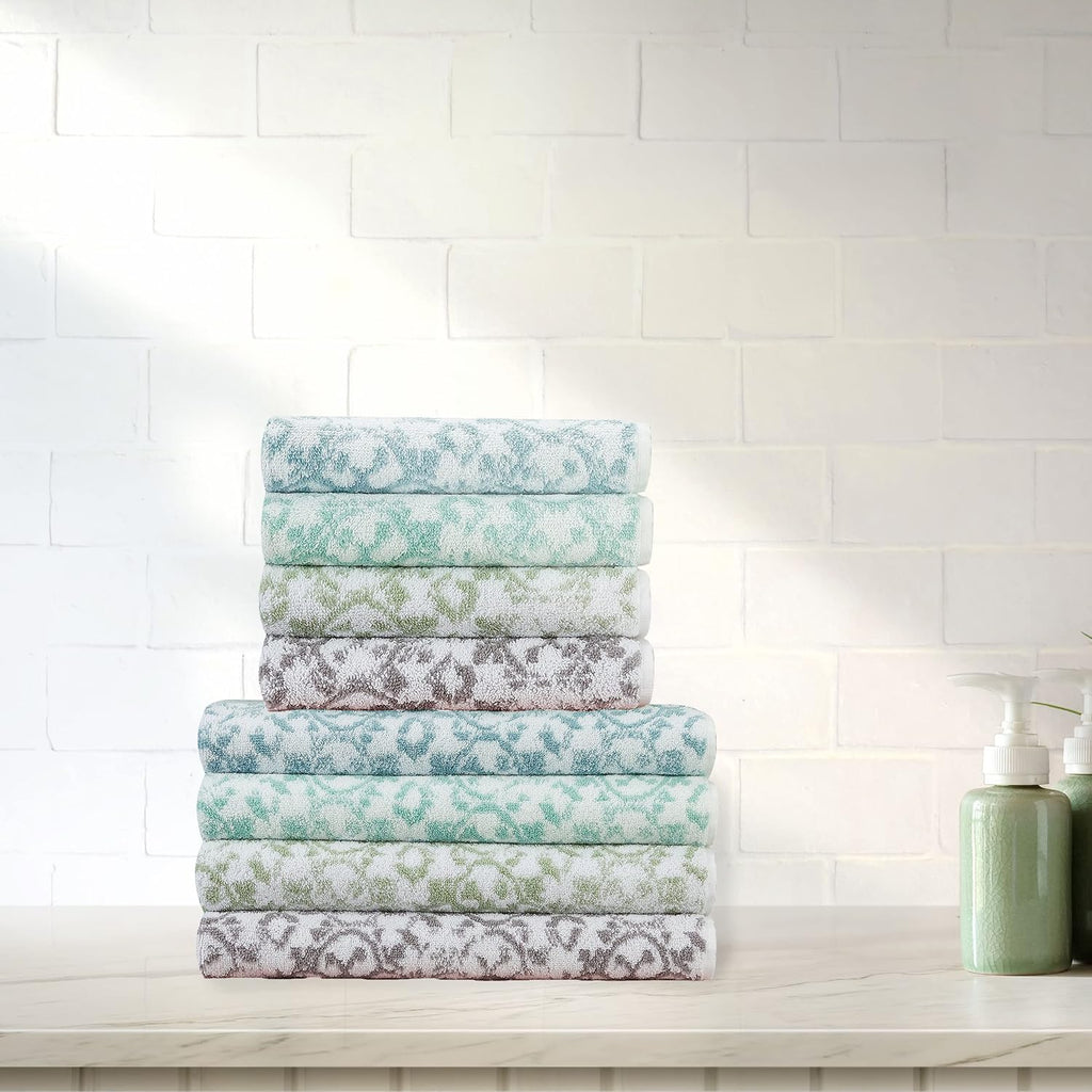 Bath Towel 4 Piece Set, Aziza, Premium Bathroom Décor, Includes 2 Hand Towels and 2 Shower Towels, 100% Cotton &