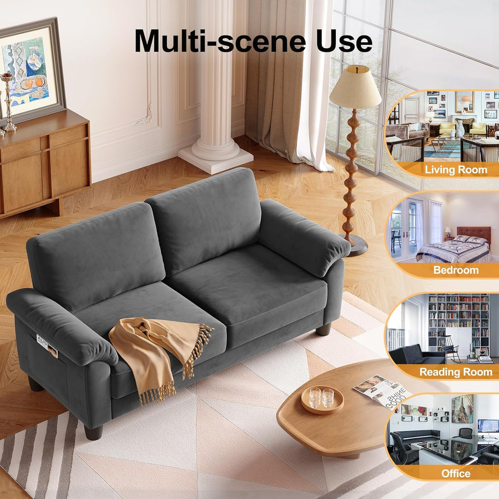 70" Living Room Couch Sofa, Mid Century Modern Loveseat, Velvet Deep Couches for Small Spaces, Bedroom