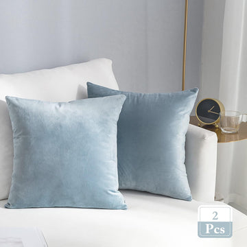 Super Soft Velvet Square Throw Pillow Covers, 18 x 18 inch (45 cm), Silver Blue, Pack of 2