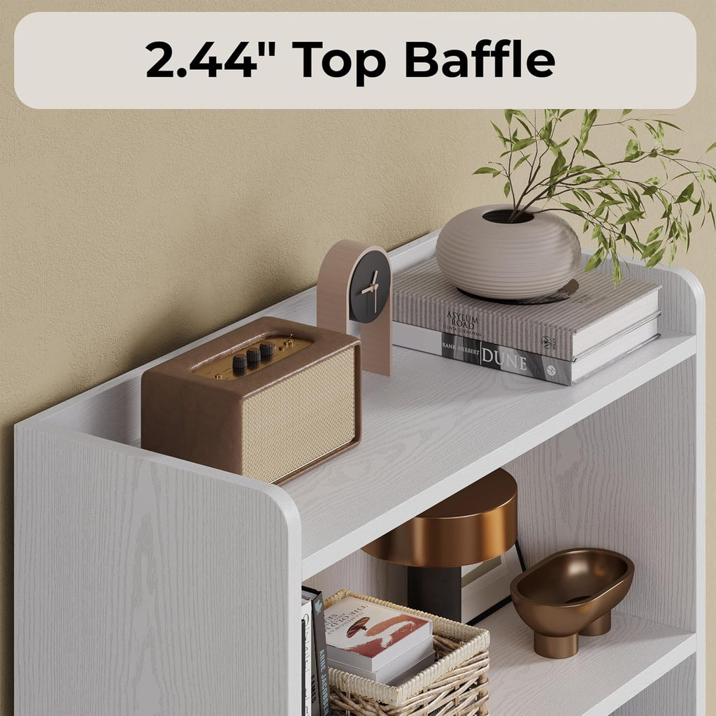 Bookshelf with Doors, Book Shelf with Storage Shelves, 74.6 in Tall Bookcase, White