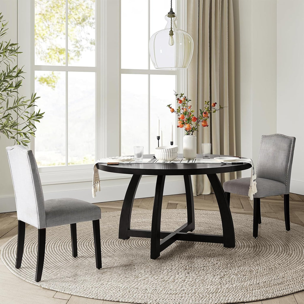 54 inch Round Dining Table for 6 People，Mid-Century Modern Solid Wood Circle Dinner Tables for Small Spaces Dining