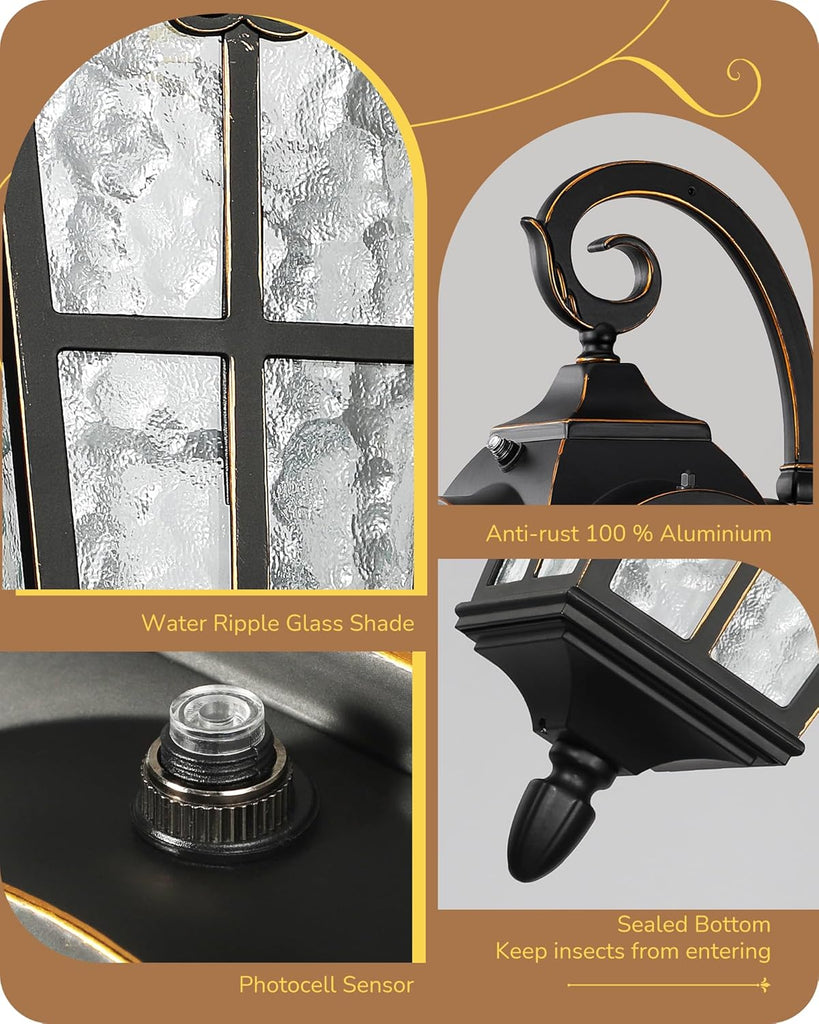 Dusk to Dawn Outdoor Wall Lights, 20.4" Large Size Exterior Lantern Fixture, Porch Lights Wall Mount, Roman Wall Lamp