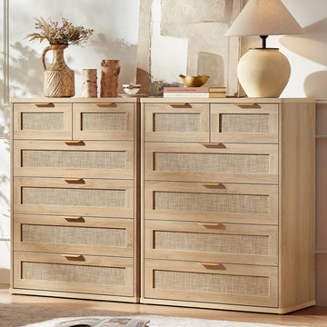 Rattan Dresser Set 2, 41" Tall Chest of Drawers