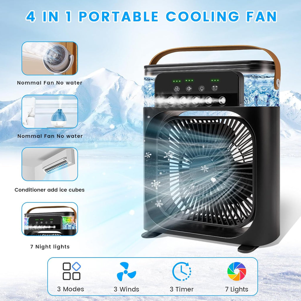 Portable Air Conditioner Fan, Mini Evaporative Air Cooler with 5 Spray Nozzles,3 Wind Speeds,3 Timers