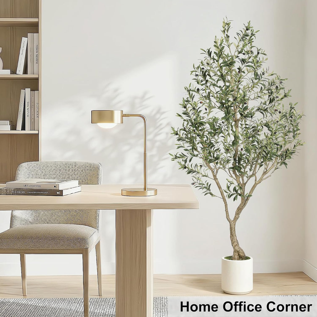 Faux Olive Tree 7ft with Sturdy White Planter, Artificial Olive Tree