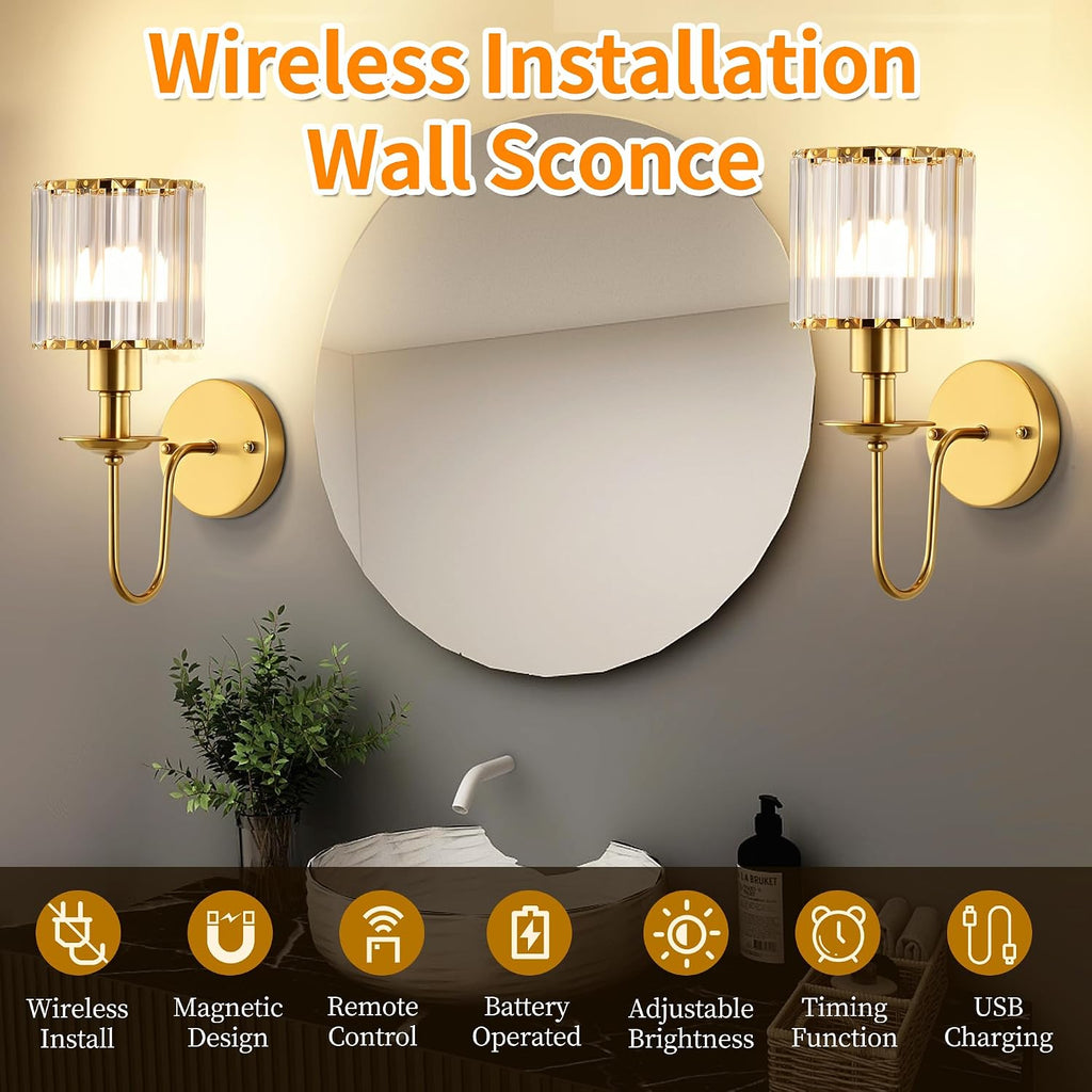 Battery Operated Wall Sconces set of Two,Wireless Wall Sconces with 5200 mAh Bulb and Remote,LED 15 Colors