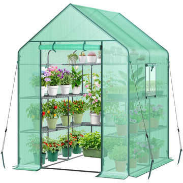Greenhouse for Outdoors with Screen Windows, Upgraded 4 Tiers 11 Shelves Walk-in Greenhouses with Durable PE Cover