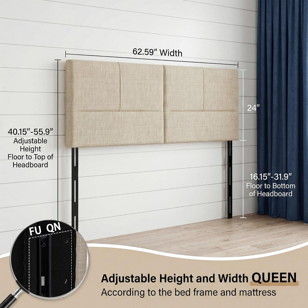 Upholstered Headboards Queen/Full Linen Panels with Durable Metal Legs Adjustable Height Bed headboard Oatmeal