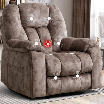Manual Reclining Chair-Overstuffed Recliner Chair with Cup Holder Side Pocket Footrest Fabric Recliners Bedroom