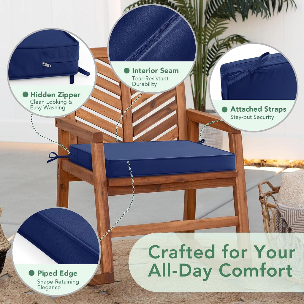 Outdoor Chair Cushions Set of 4: Water Resistant Seat Cushion for Patio Furniture - 18.5 x 16 x 2 Inch Chair Pads