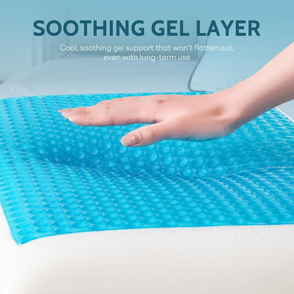 Gel Cooling Pillows for Hot Sleepers, Cooling Memory Foam Pillow with Reversible & Removable Cover, Cold Pillow for