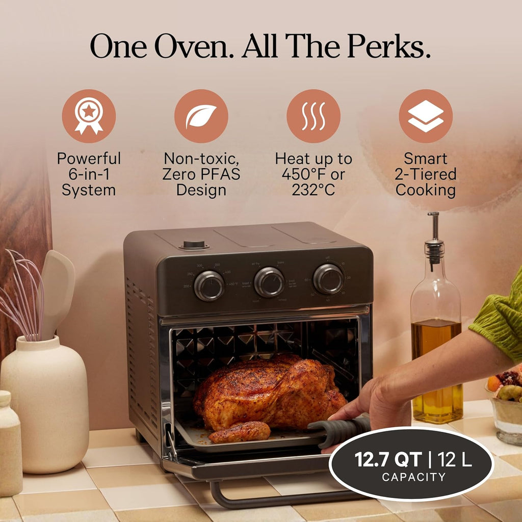 Wonder Oven | 6-in-1 Stainless Steel Air Fryer Toaster Oven Combo with Basket, Rack, Pan & Tray | Compact 13 QT