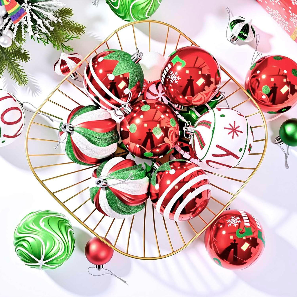 Christmas Tree Ball Ornaments Set, 3.15 Inches Red Green White Assorted Xmas Tree Ball Ornaments, Shatterproof - Set of 42