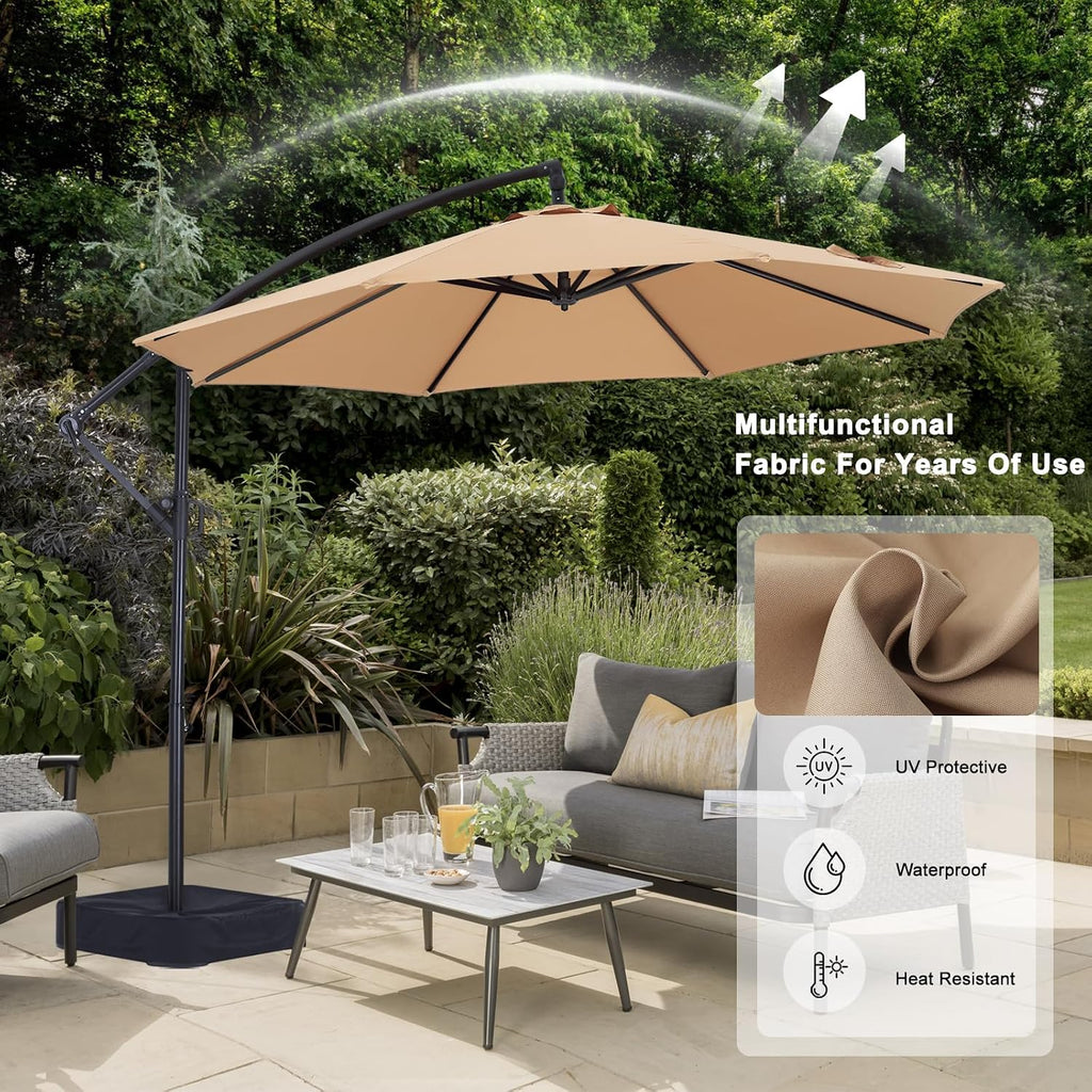 10FT Cantilever Patio Umbrella with base included - Khaki