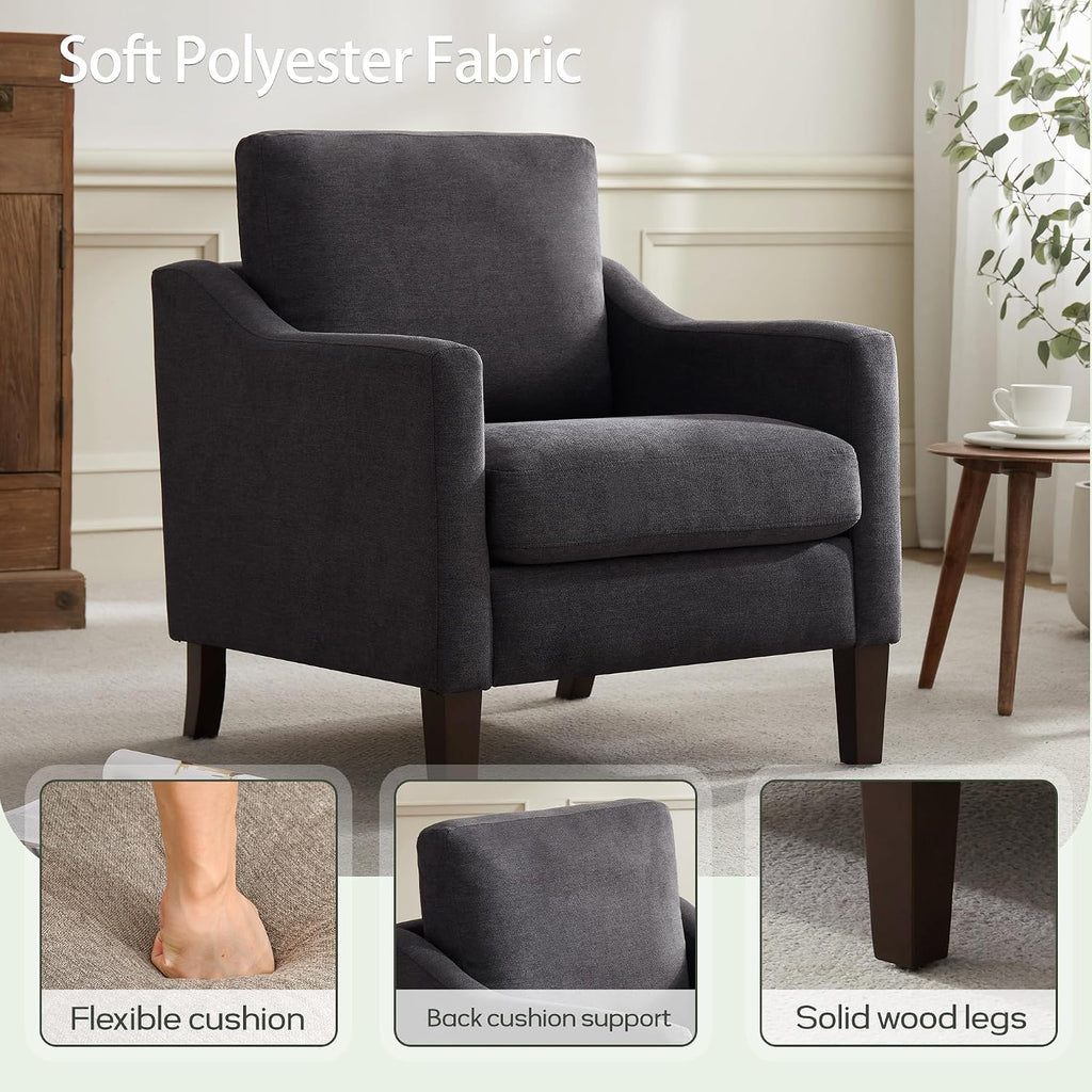 Mid-Century Accent Chair, No Tools Assembly Required, Modern Upholstered Polyester Armchair ,Comfy Reading Accent