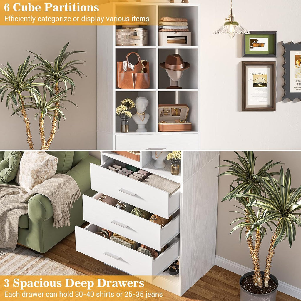 Closet System Organizer with 3 Drawers and Partition Storage, Freestanding Wardrobe Organizer Modular with Shoe