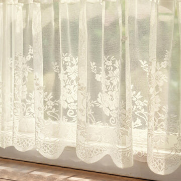 Kitchen Curtains Valance Beige Lace Floral Semi Sheer Curtain