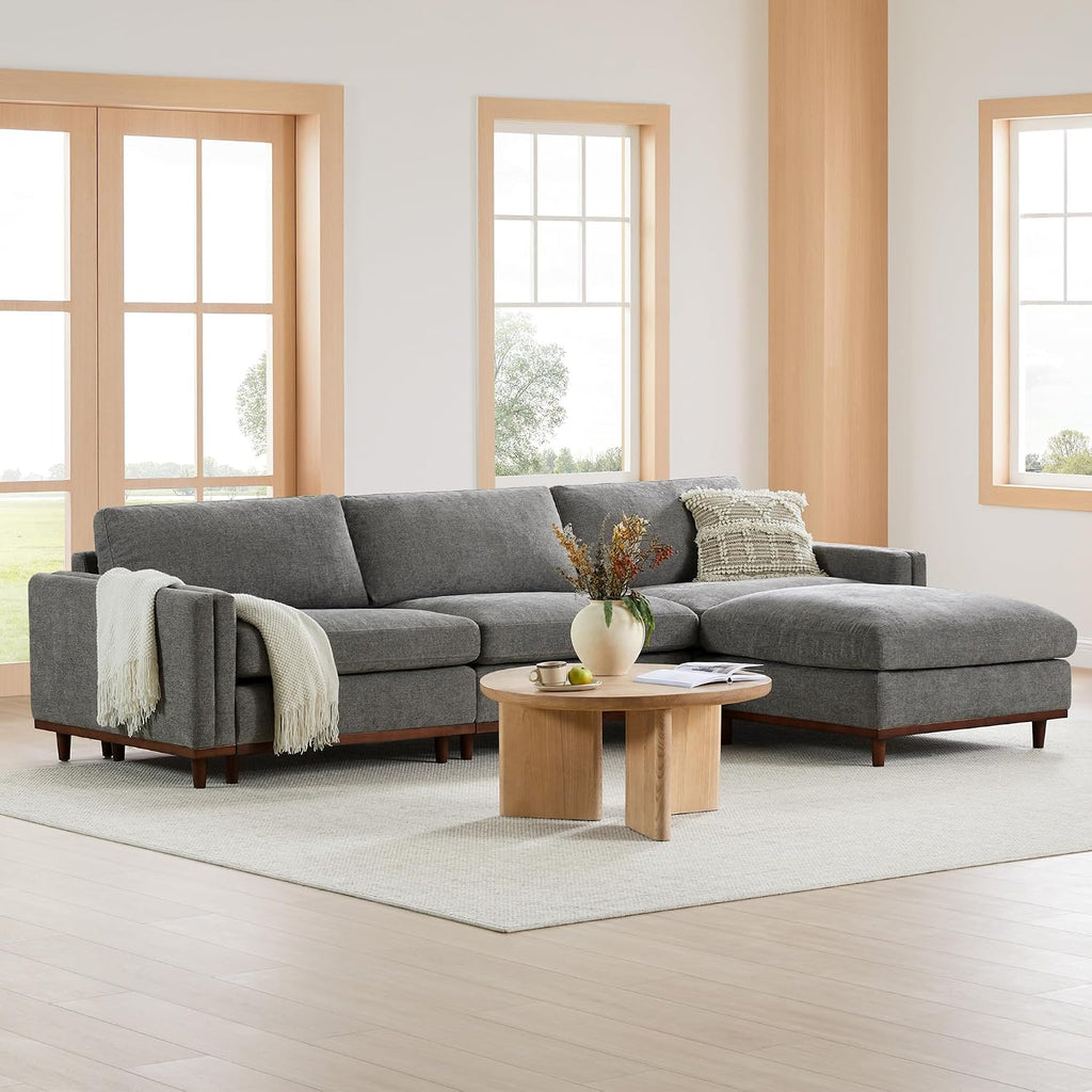 118" Super Large Luxury Sectional Modular Sofa, Down Filled, 4 Seat Couch, Grey