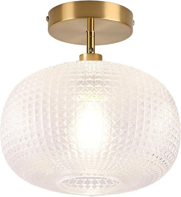 Gold Semi Flush Mount Ceiling Light Fixture,Hallway Light Fixtures,Vintage Ceiling Light Fixture,Globe Glass Ceiling