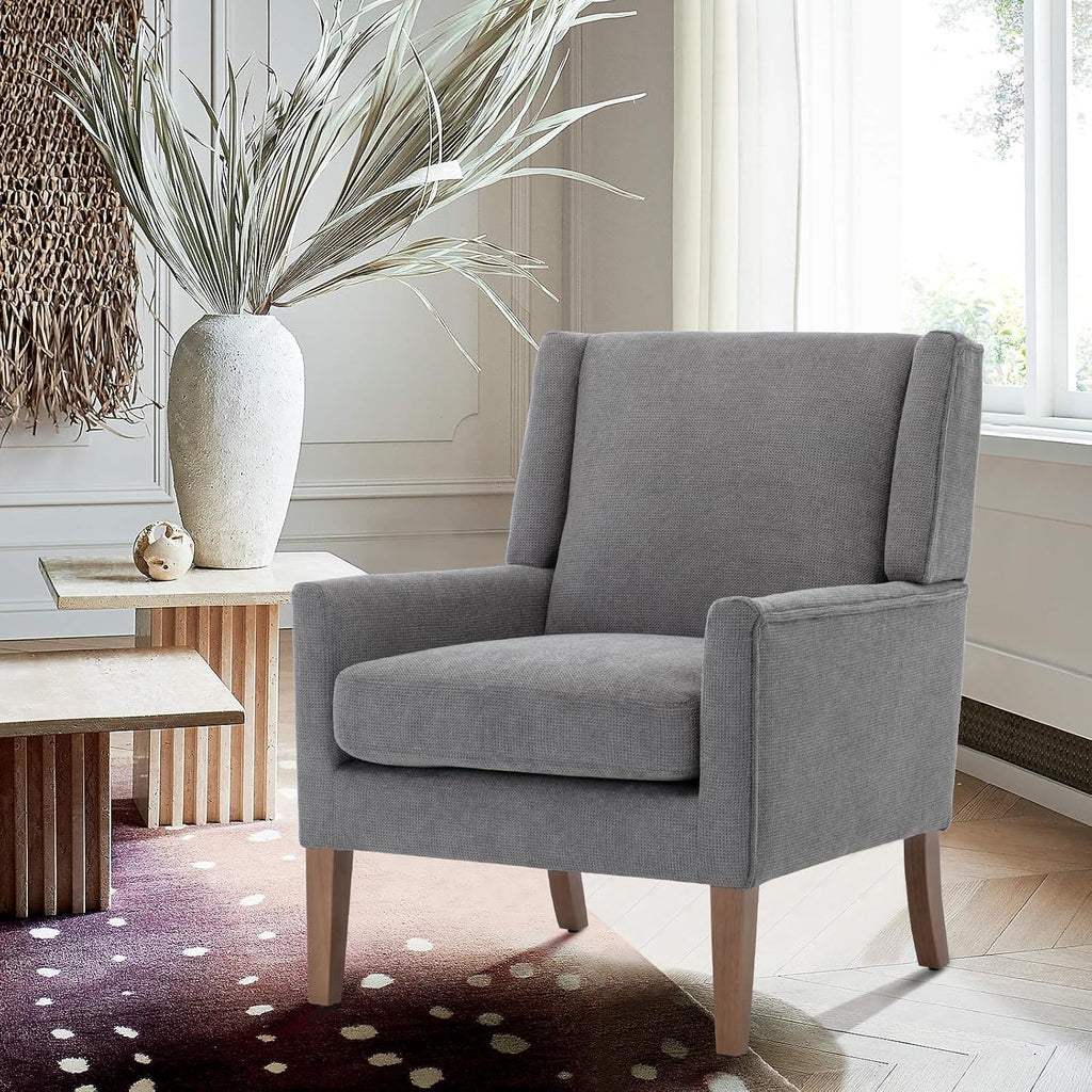 Modern Wingback Living Room Chair, Upholstered Fabric Accent Armchair, Single Sofa Chair with Lounge Seat and Wood