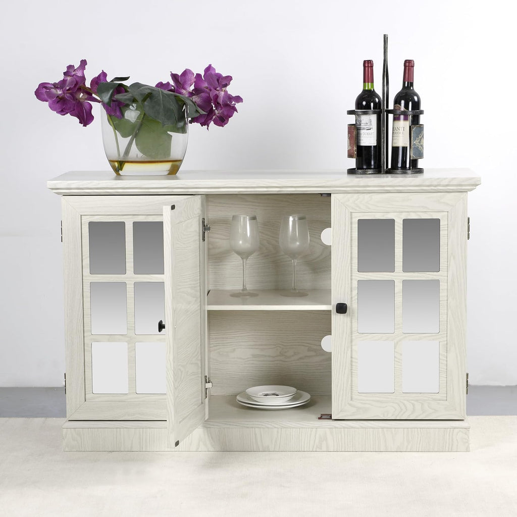 45" Modern Buffet Sideboard Cabinet, Storage Cabinet with 3 Acrylic Mirrored Doors & Adjustable Shelves