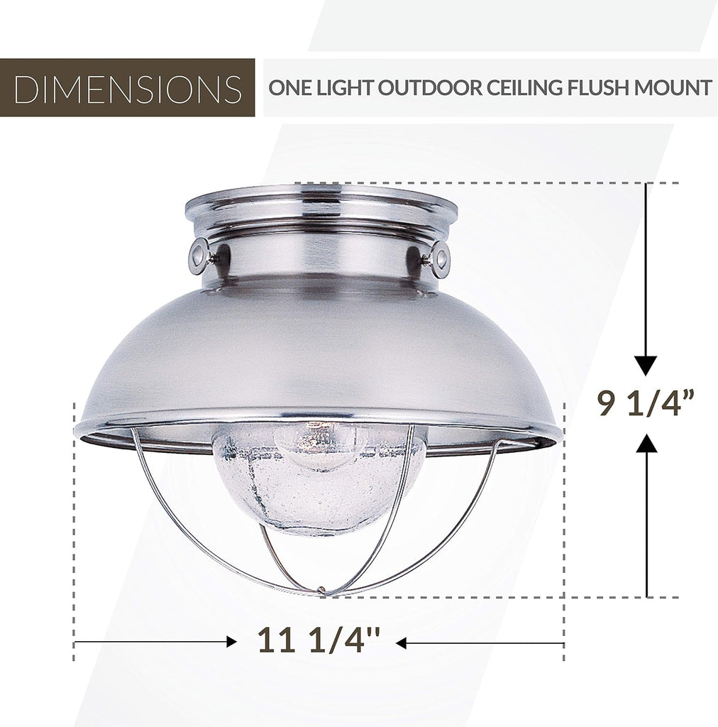 Sebring Transitional One - Light Outdoor Ceiling Flush Mount Outside Fixture, Brushed Stainless Finish, 1-Light