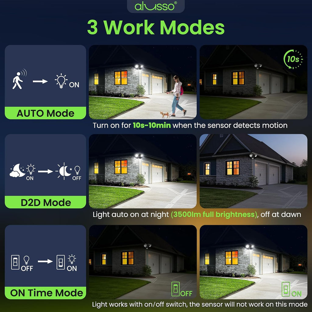 Motion Sensor Outdoor Lights, 30W 3500LM Flood Lights Outdoor 120V, 3 Modes (Dusk to Dawn/Auto/On Time), 3CCT