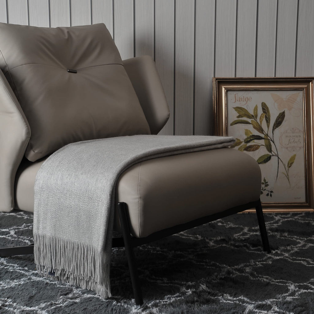 100% Pure Cashmere Throw Blanket for Sofa, Lt. Heather Grey