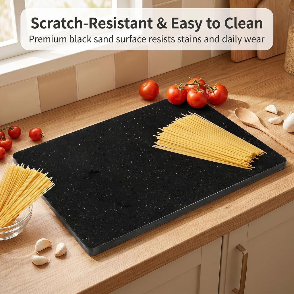 Granite Cutting Board 16×12 Inch black | Natural stone, 0.59" thick, non-slip feet, stay cool for dough/butter, ideal