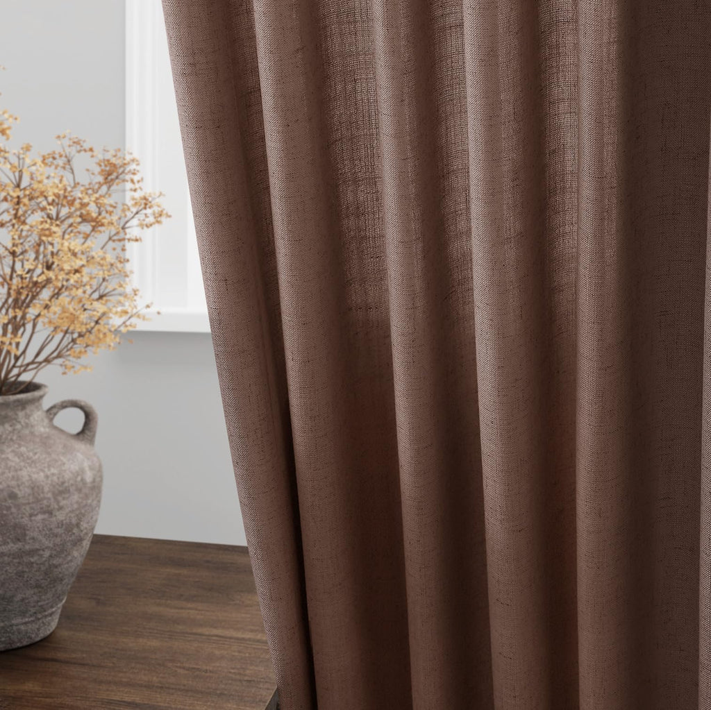 Mocha Mousse Curtains 84 Inch Length 2 Panels Set Back Tab Rod Pocke tLinen Blend Light Filtering Semi Sheer Textured