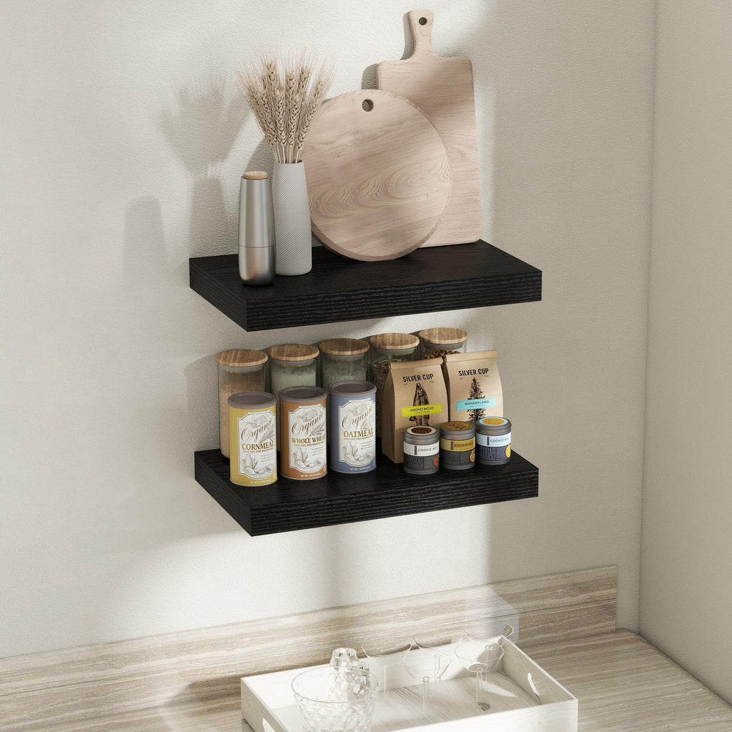 12 Inch Deep Floating Shelves for Wall, 20 x 12 Rustic Wood Gra Shelves with Invisible Brackets, Easy Install Wood