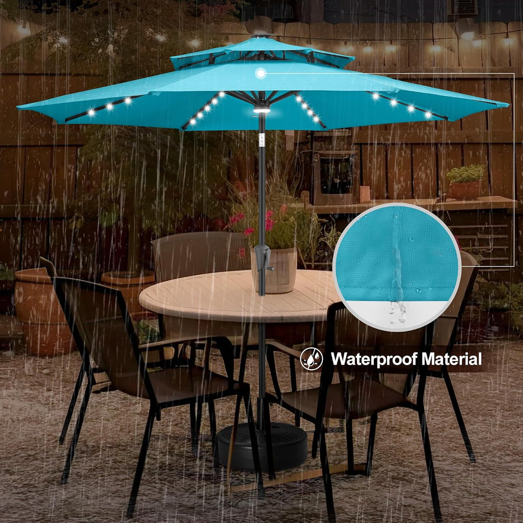 2 Tiers 9ft Solar Light Patio Umbrella, 40 LED lights outdoor umbrella with Centre Surround Light