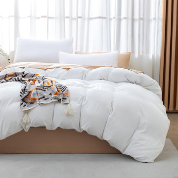 White Duvet Cover Set - 3 Piece Soft Prewashed Microfiber Bedding, Breathable Comforter Cover with Zipper & 8