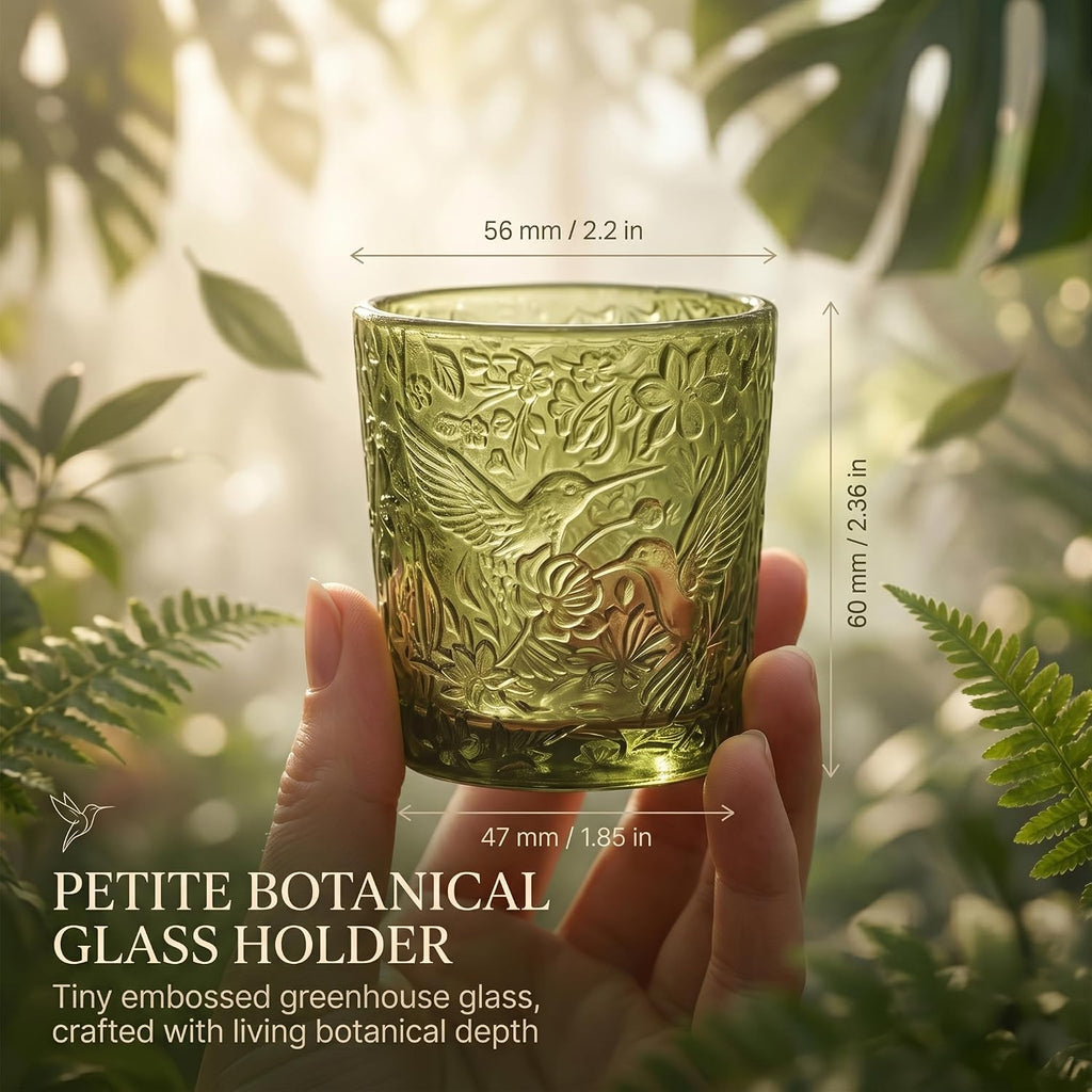 Moss Green Hummingbird Glass Tealight Holders, 12 Pack