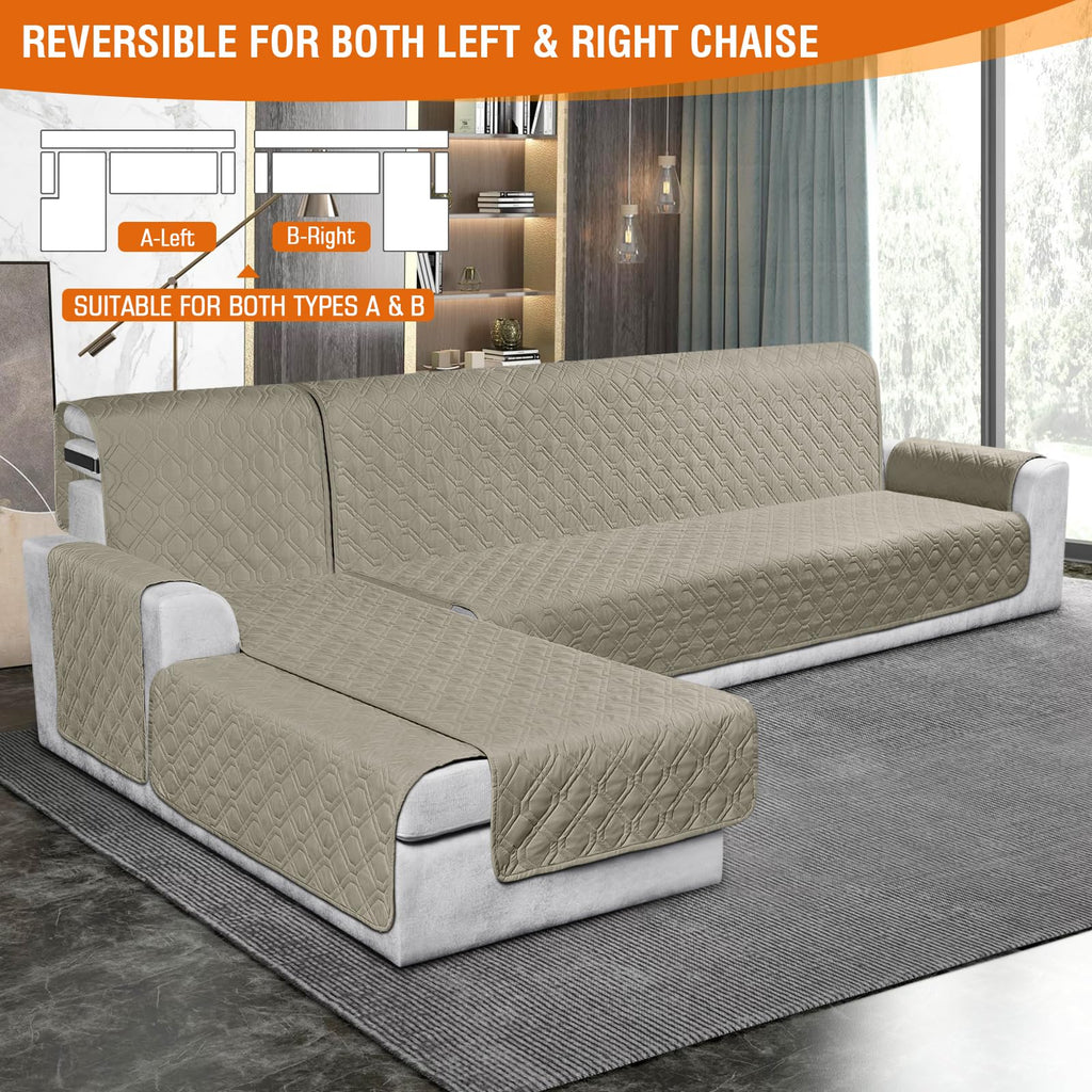 Sectional Couch Covers, L Shaped Sofa Slipcover, X-Large, Khaki