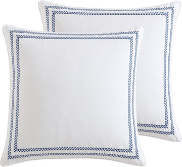 Euro Sham Covers, Soft Cotton Decorative Pillow Covers with Zipper Closure, 26x26, Room Decor with Embroidered Vine