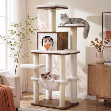 Cat Tree, 56.3-Inch Contemporary Cat Tower, Multi-Level Condo