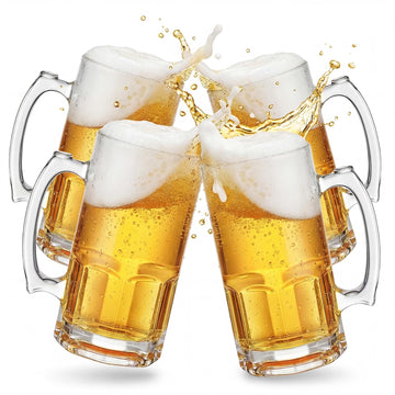 4 Pack 34 oz Extra Large Glass Beer Mugs with Handles