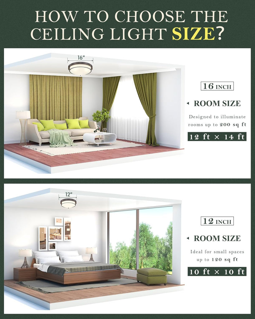 12 inch Flush Mount Ceiling Light, 2-Light Close to Ceiling Light Fixtures with Oil Rubbed Bronze Finish Bedroom