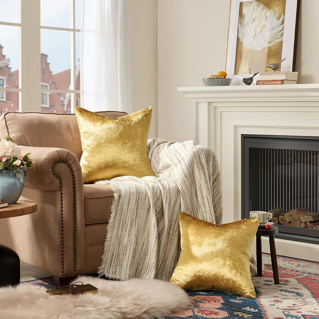 Gold Velvet Decorative Throw Pillow Covers,18x18 Pillow Covers