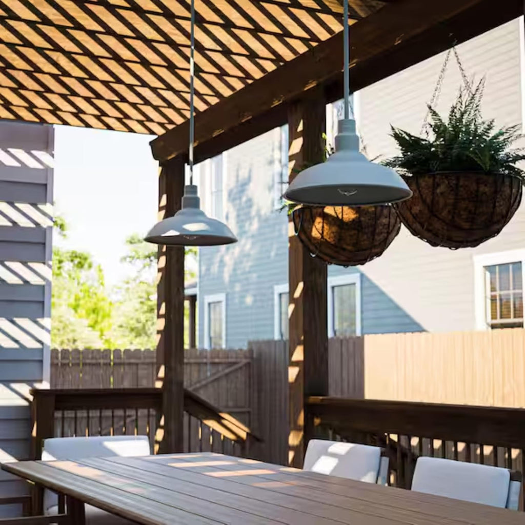 Outdoor Mini Pendant Light - Grey Shade, Rustic/Industrial Downlight