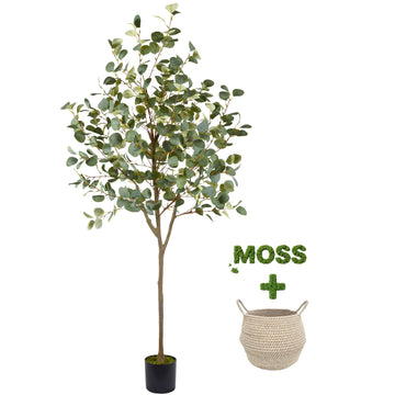 Artificial Eucalyptus Tree 6ft Fake Plant with Woven Basket