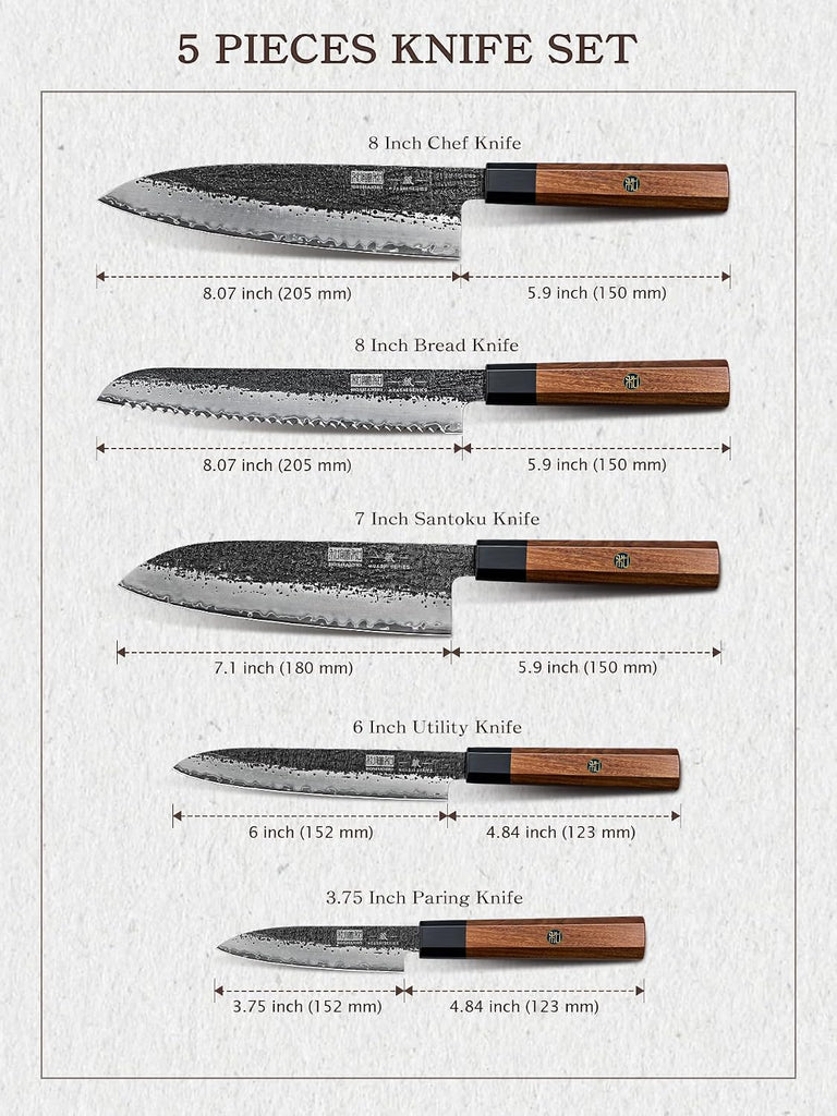 5 Pieces Knife Set, 10CR15MOV High Carbon Steel Chef Knife Set | Razor Sharp Japanese Kitchen Knife Set for Daily