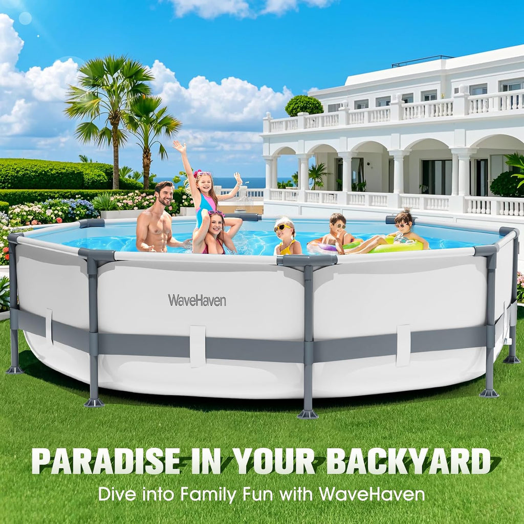 Above Ground Pool,10ft x 30in Frame Deep Swimming Pool-Grey | Family Pool,Large Above Ground Pool Easy Set,1200