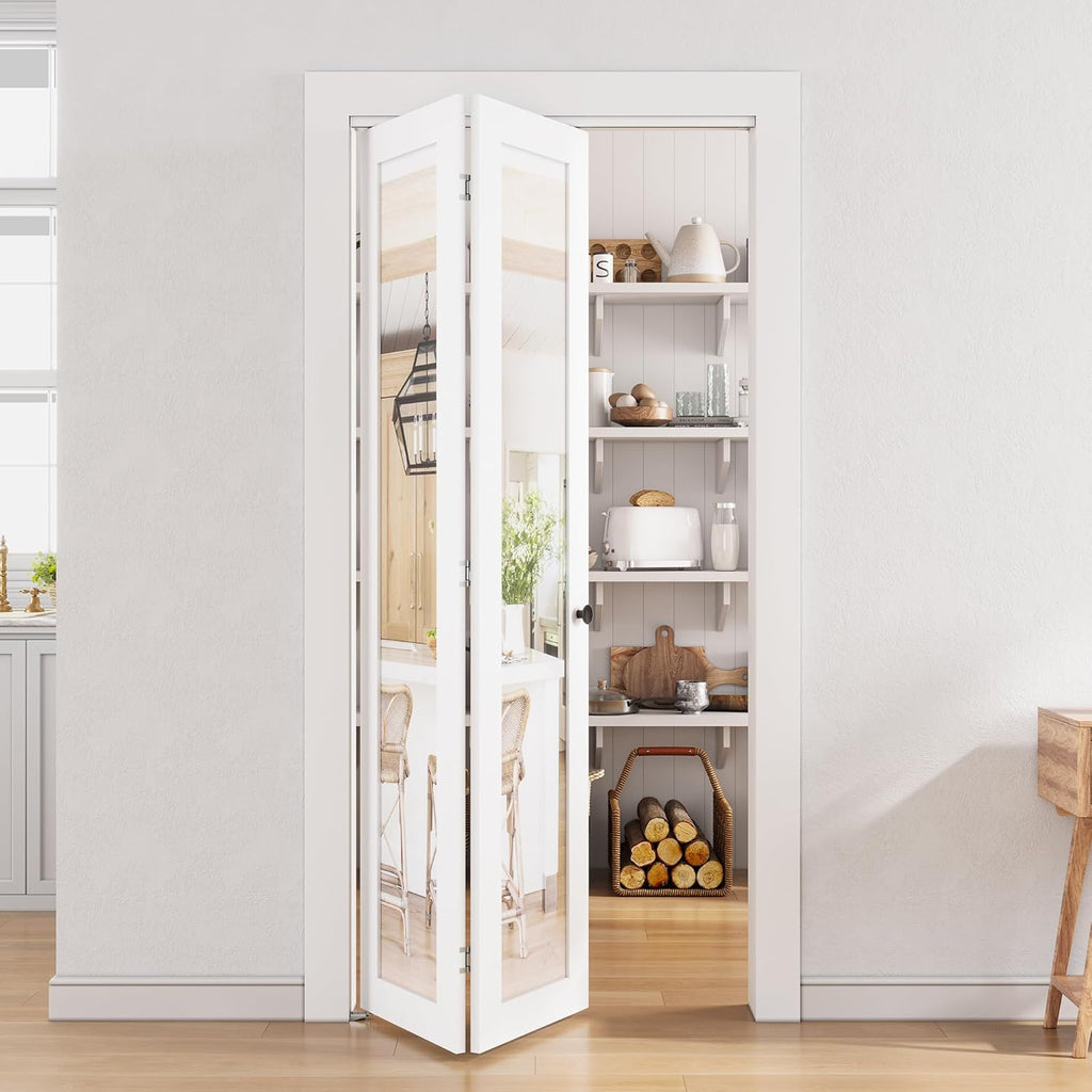 Bifold Doors, Mirror Closet Doors for 30'' x 80" with Sliding Hardware Kit Set, Interior Bi Fold Doo