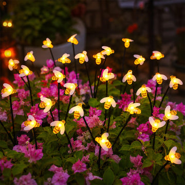 Solar Bee Garden Pathway Lights: 2 Pack 16 LED Swaying Firefly
