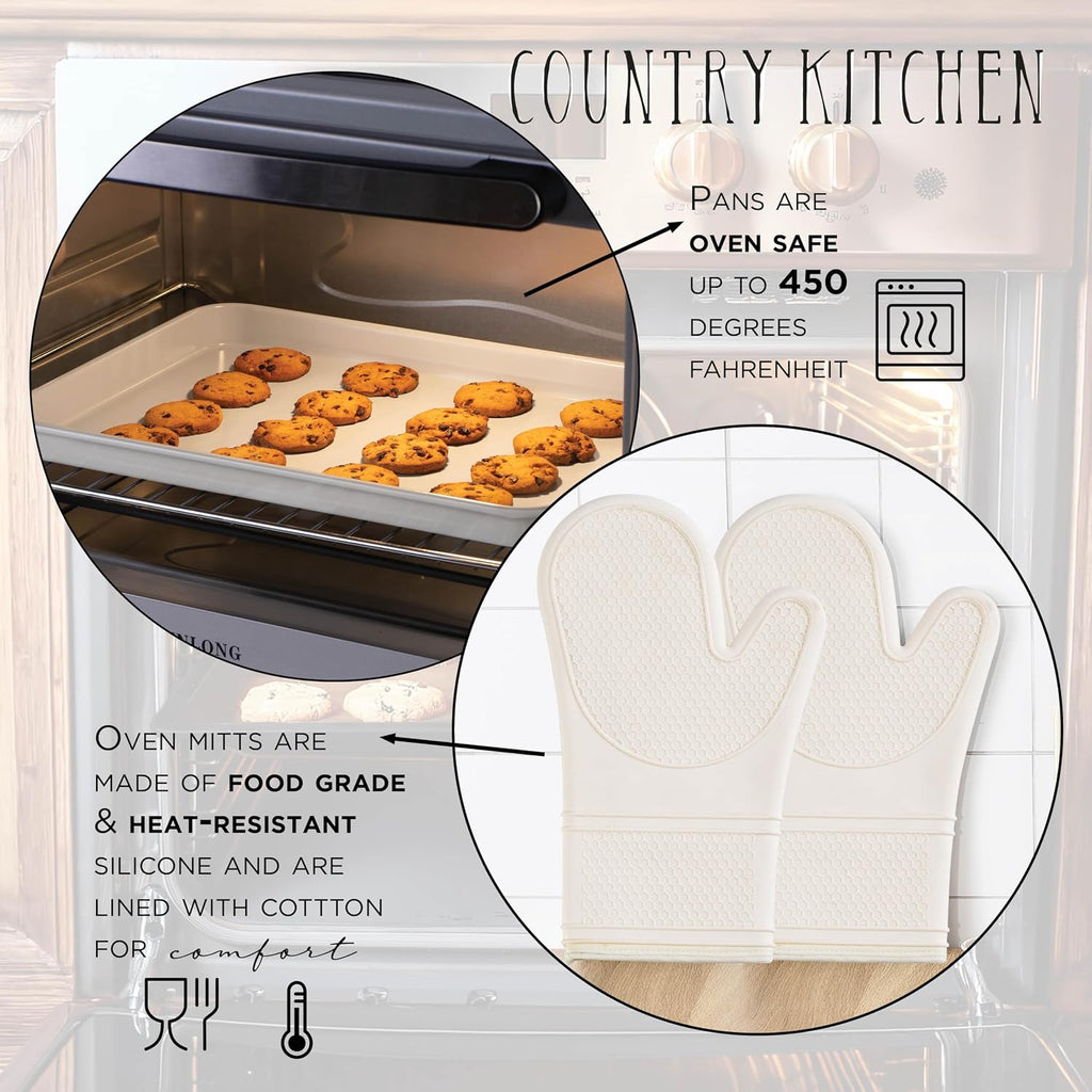 Nonstick Stackable Bakeware Set - Deluxe Heavy Duty, Durable, Easy Release Set, Cream, 13 Pcs