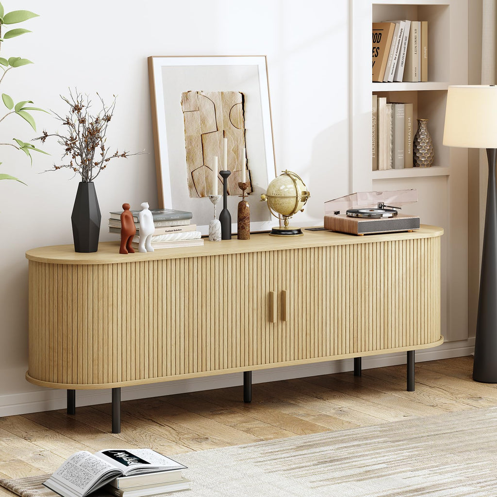 63" Mid Century Modern TV Stand with Sliding Doors for 65" TV