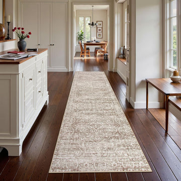 Runner Rug for Hallway 2.5x10, Washable Kitchen Runner Rugs Ultra-Thin Non Slip, Neutral Boho Print Long Farmhouse